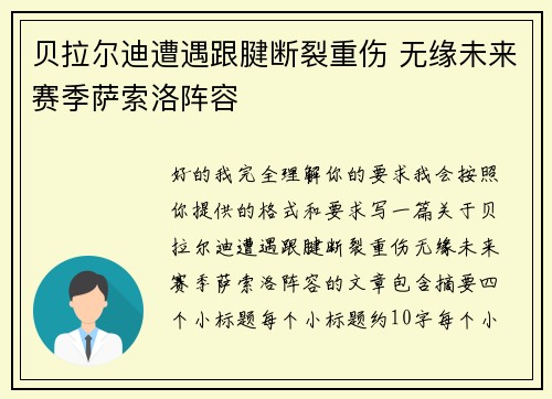 贝拉尔迪遭遇跟腱断裂重伤 无缘未来赛季萨索洛阵容